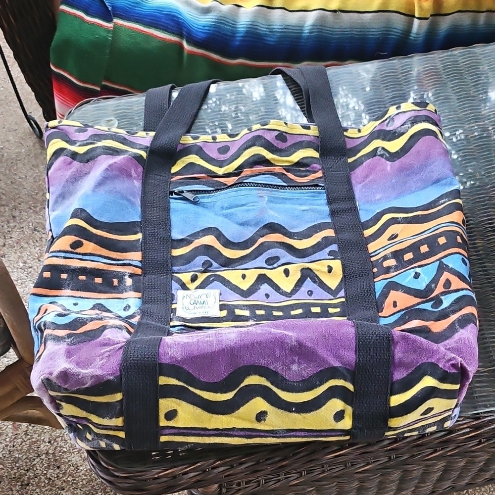 Vintage Newport Canvas Company USA Colorful Geometric Patterned Large Tote Bag